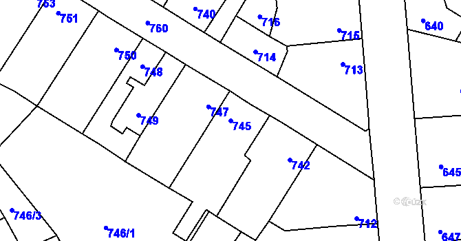 Parcela st. 745 v KÚ Kosmonosy, Katastrální mapa