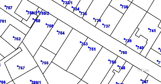 Parcela st. 753 v KÚ Kosmonosy, Katastrální mapa