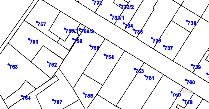 Parcela st. 754 v KÚ Kosmonosy, Katastrální mapa