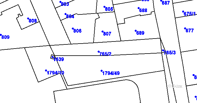 Parcela st. 765/2 v KÚ Kosmonosy, Katastrální mapa