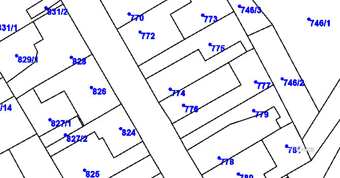 Parcela st. 774 v KÚ Kosmonosy, Katastrální mapa