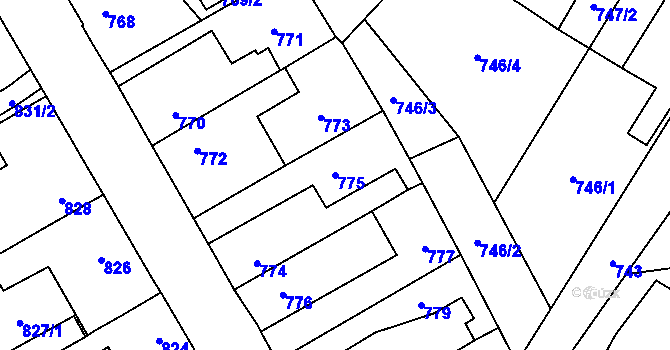 Parcela st. 775 v KÚ Kosmonosy, Katastrální mapa