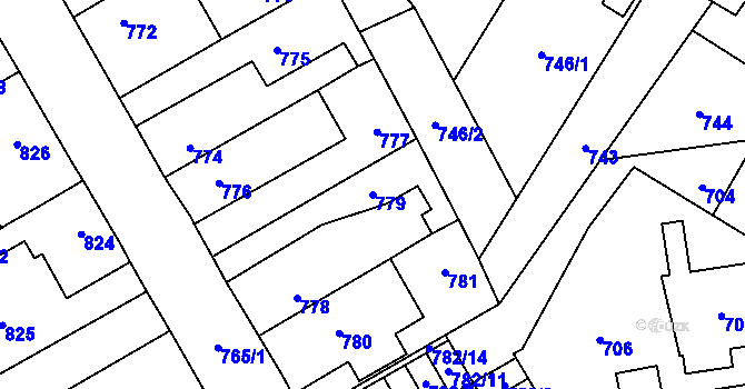 Parcela st. 779 v KÚ Kosmonosy, Katastrální mapa