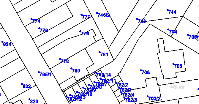 Parcela st. 781 v KÚ Kosmonosy, Katastrální mapa