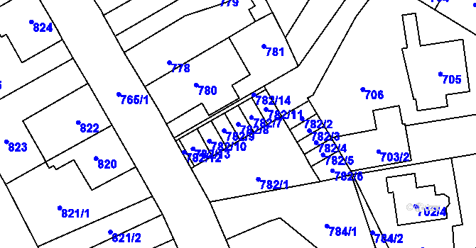 Parcela st. 782/8 v KÚ Kosmonosy, Katastrální mapa
