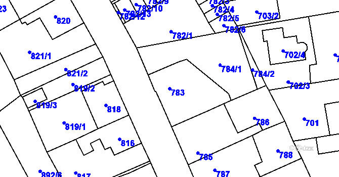 Parcela st. 783 v KÚ Kosmonosy, Katastrální mapa