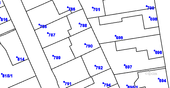 Parcela st. 790 v KÚ Kosmonosy, Katastrální mapa
