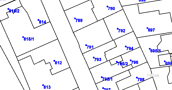 Parcela st. 791 v KÚ Kosmonosy, Katastrální mapa