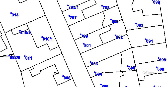 Parcela st. 801 v KÚ Kosmonosy, Katastrální mapa