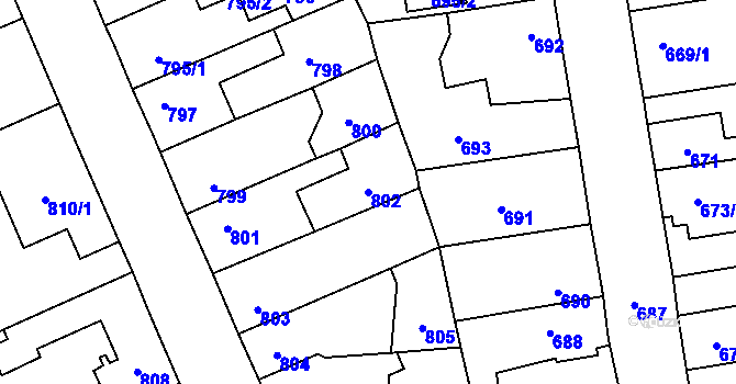 Parcela st. 802 v KÚ Kosmonosy, Katastrální mapa