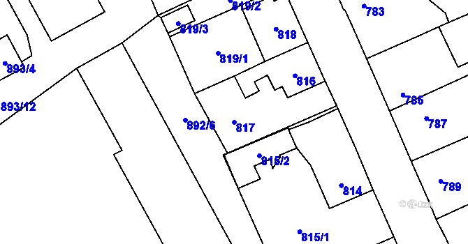 Parcela st. 817 v KÚ Kosmonosy, Katastrální mapa