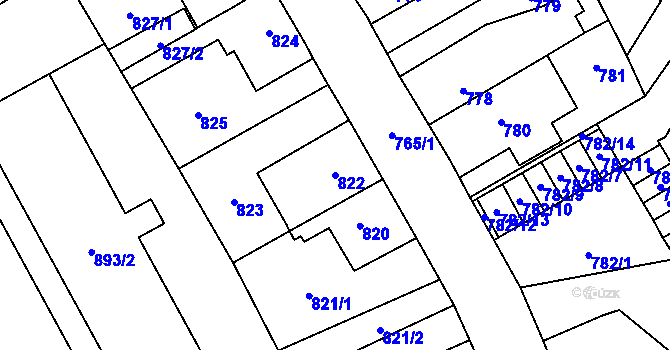 Parcela st. 822 v KÚ Kosmonosy, Katastrální mapa