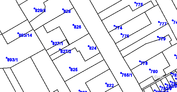 Parcela st. 824 v KÚ Kosmonosy, Katastrální mapa