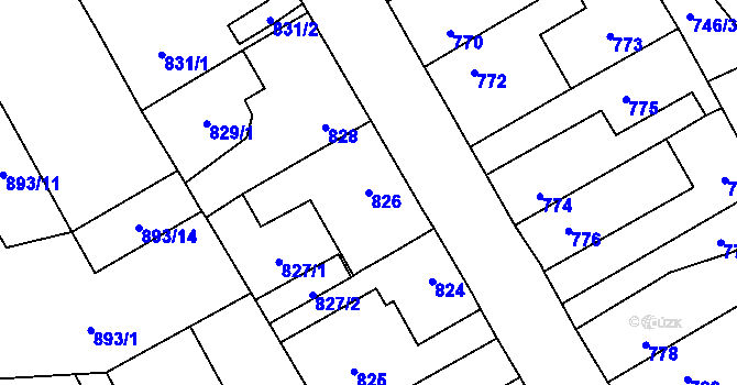 Parcela st. 826 v KÚ Kosmonosy, Katastrální mapa