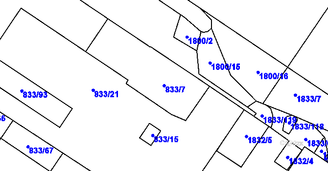 Parcela st. 833/7 v KÚ Kosmonosy, Katastrální mapa