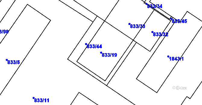 Parcela st. 833/19 v KÚ Kosmonosy, Katastrální mapa