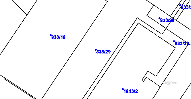 Parcela st. 833/29 v KÚ Kosmonosy, Katastrální mapa