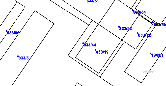 Parcela st. 833/44 v KÚ Kosmonosy, Katastrální mapa