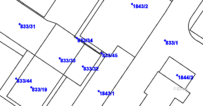 Parcela st. 833/45 v KÚ Kosmonosy, Katastrální mapa