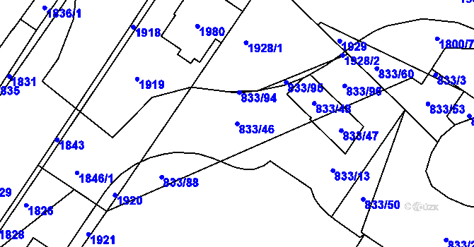 Parcela st. 833/46 v KÚ Kosmonosy, Katastrální mapa