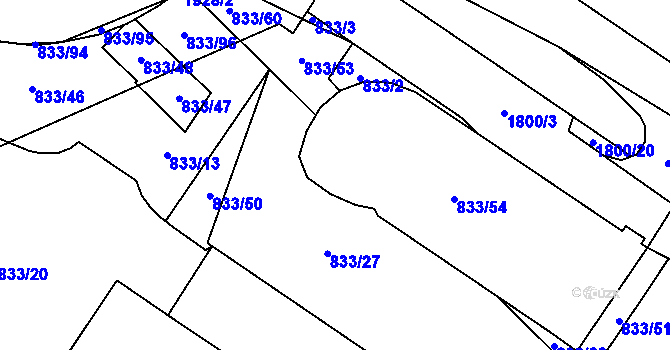 Parcela st. 833/55 v KÚ Kosmonosy, Katastrální mapa