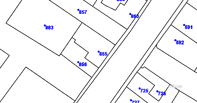 Parcela st. 855 v KÚ Kosmonosy, Katastrální mapa