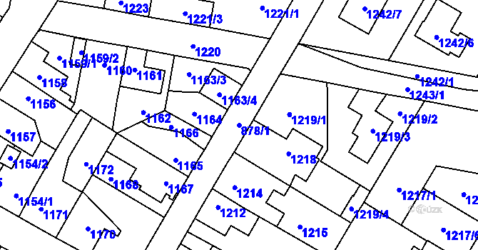 Parcela st. 878/1 v KÚ Kosmonosy, Katastrální mapa