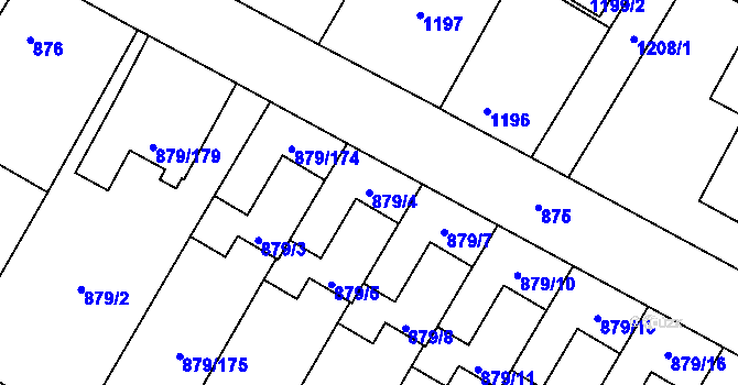 Parcela st. 879/4 v KÚ Kosmonosy, Katastrální mapa