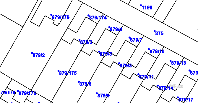 Parcela st. 879/5 v KÚ Kosmonosy, Katastrální mapa