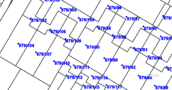 Parcela st. 879/86 v KÚ Kosmonosy, Katastrální mapa