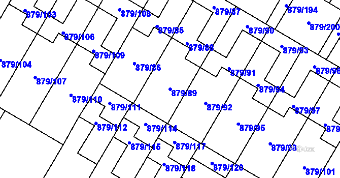 Parcela st. 879/89 v KÚ Kosmonosy, Katastrální mapa
