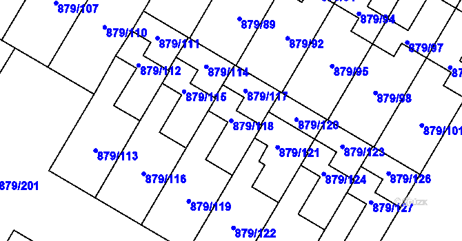 Parcela st. 879/118 v KÚ Kosmonosy, Katastrální mapa