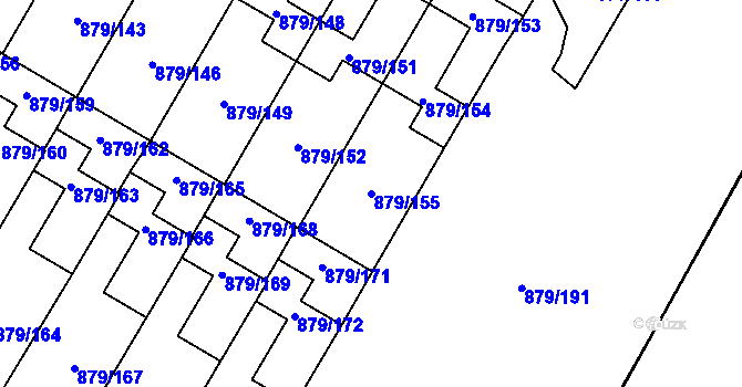 Parcela st. 879/155 v KÚ Kosmonosy, Katastrální mapa