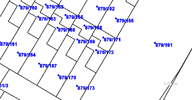Parcela st. 879/172 v KÚ Kosmonosy, Katastrální mapa