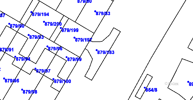 Parcela st. 879/183 v KÚ Kosmonosy, Katastrální mapa
