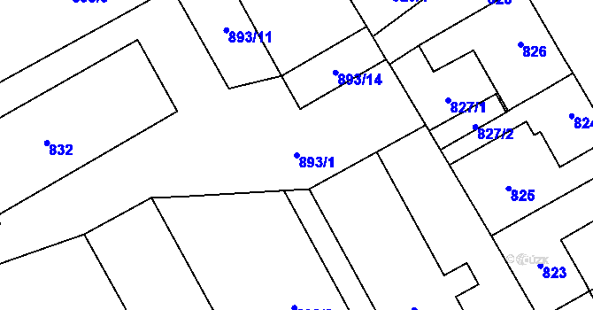 Parcela st. 893/1 v KÚ Kosmonosy, Katastrální mapa