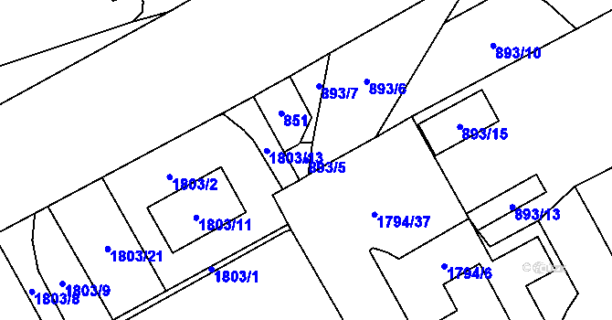 Parcela st. 893/5 v KÚ Kosmonosy, Katastrální mapa