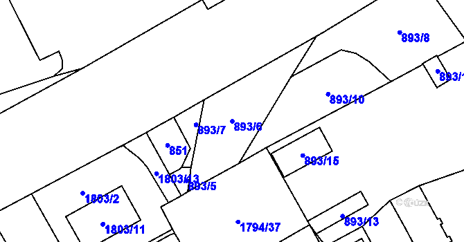 Parcela st. 893/6 v KÚ Kosmonosy, Katastrální mapa