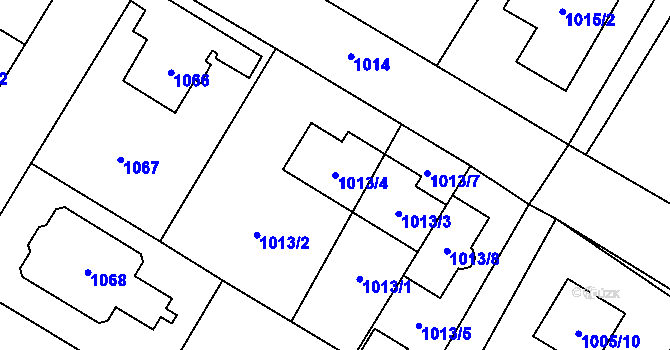 Parcela st. 1013/4 v KÚ Kosmonosy, Katastrální mapa