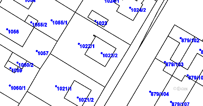Parcela st. 1022/2 v KÚ Kosmonosy, Katastrální mapa