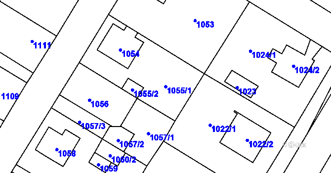 Parcela st. 1055/1 v KÚ Kosmonosy, Katastrální mapa