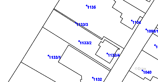 Parcela st. 1133/2 v KÚ Kosmonosy, Katastrální mapa