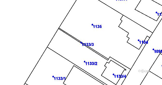 Parcela st. 1133/3 v KÚ Kosmonosy, Katastrální mapa