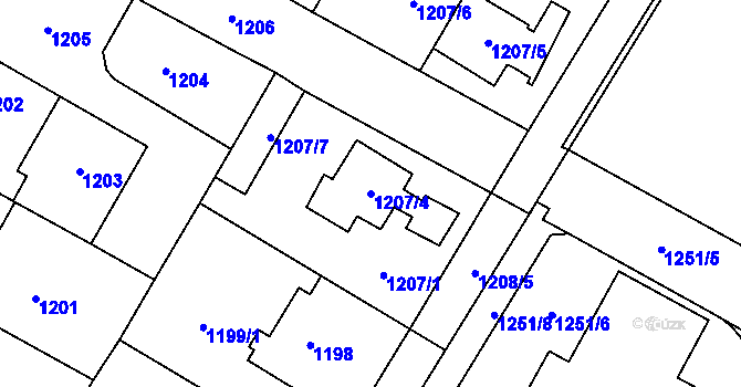 Parcela st. 1207/4 v KÚ Kosmonosy, Katastrální mapa