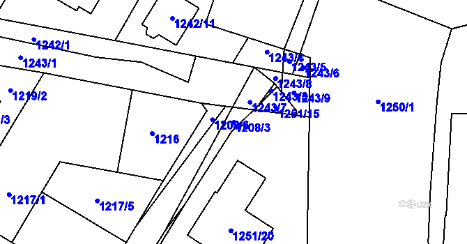 Parcela st. 1208/3 v KÚ Kosmonosy, Katastrální mapa