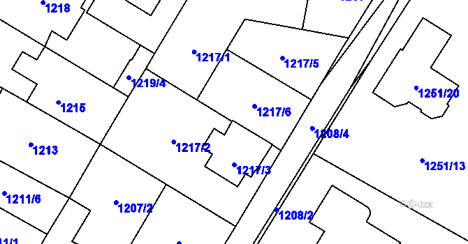 Parcela st. 1217/4 v KÚ Kosmonosy, Katastrální mapa