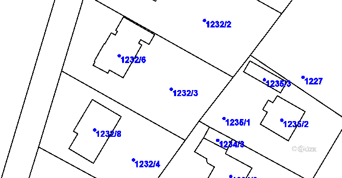 Parcela st. 1232/3 v KÚ Kosmonosy, Katastrální mapa