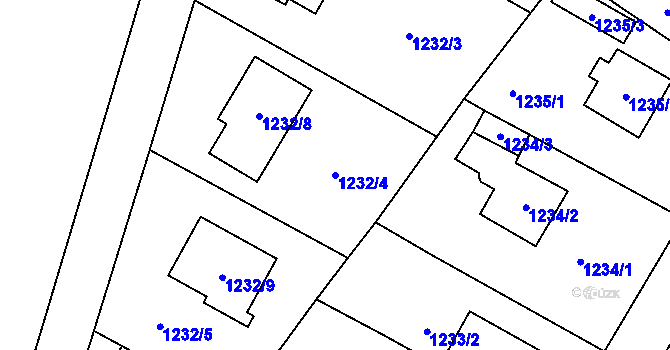Parcela st. 1232/4 v KÚ Kosmonosy, Katastrální mapa