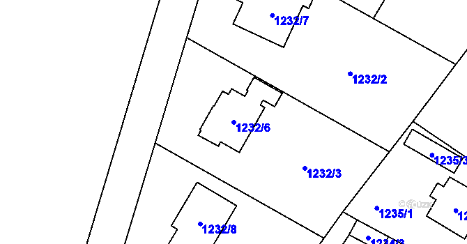 Parcela st. 1232/6 v KÚ Kosmonosy, Katastrální mapa