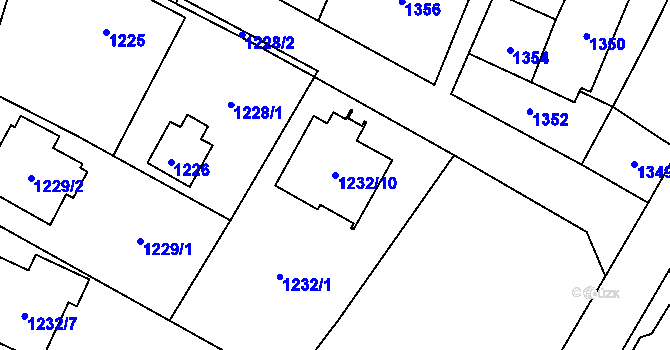 Parcela st. 1232/10 v KÚ Kosmonosy, Katastrální mapa